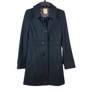 Anthropologie Tulle Womens Medium Black Wool Longline Long Sleeve Button Peacoat